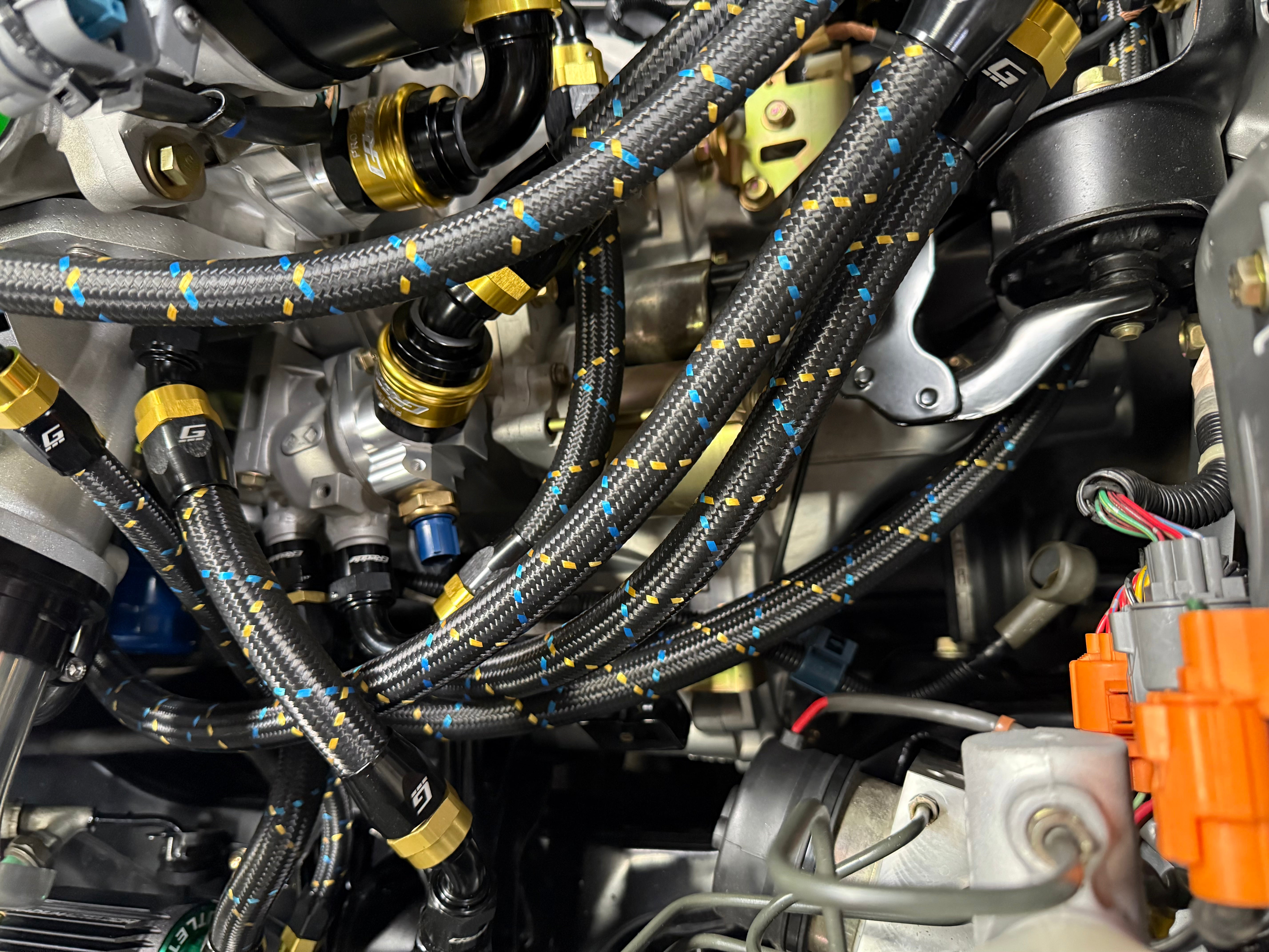 GReddy -12 Nylon Braided Hose(s) - Black / Gold / Blue
