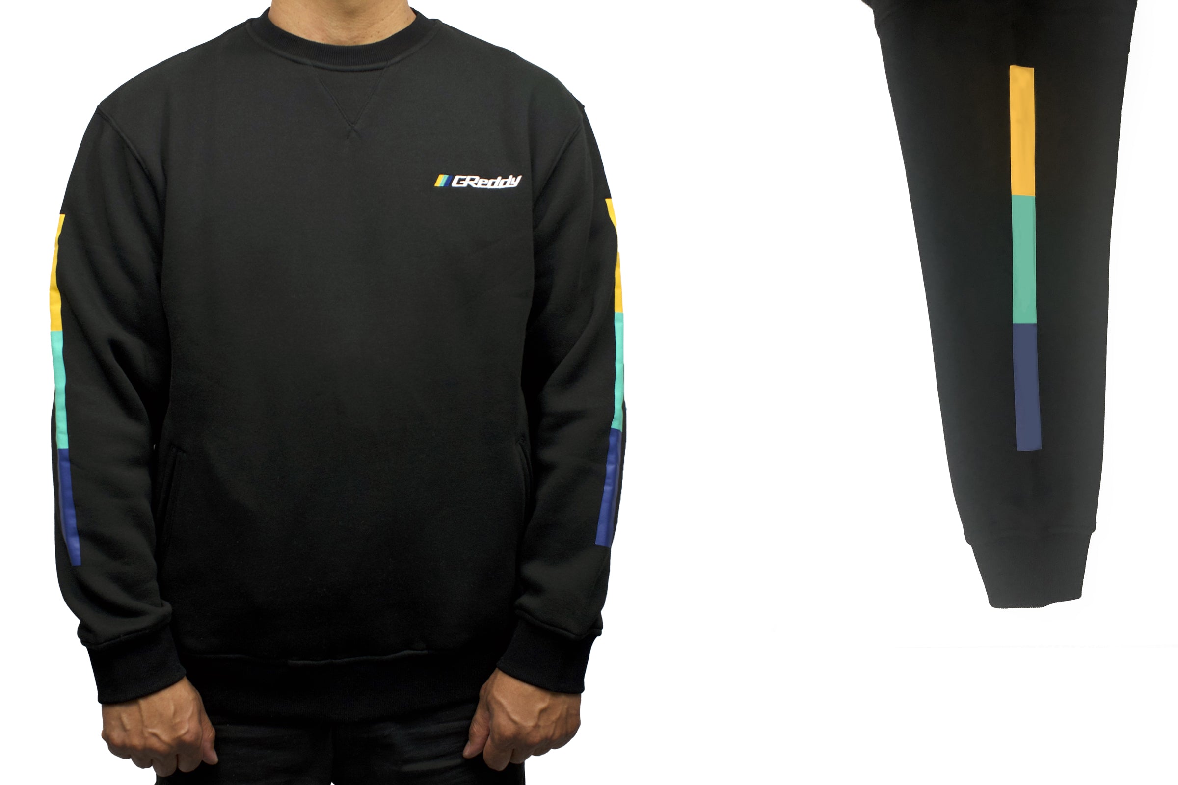 GReddy Embroidered Fleece, with Pockets and Sleeve stripes - Black