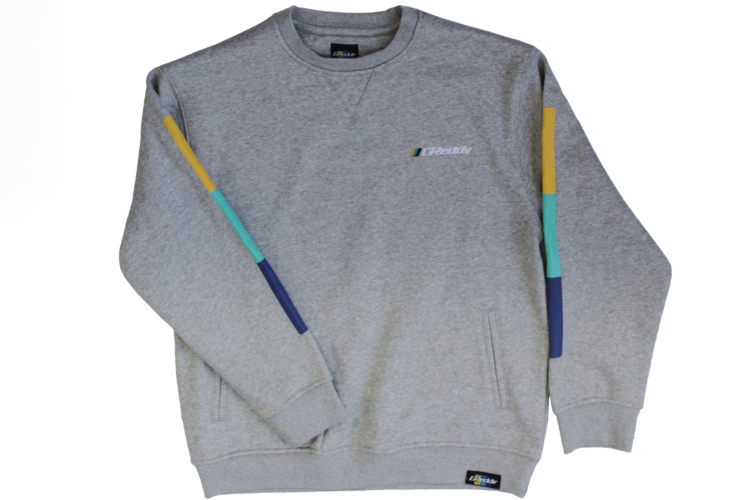 GReddy Embroidered Fleece, with Pockets and Sleeve stripes - Heather Grey