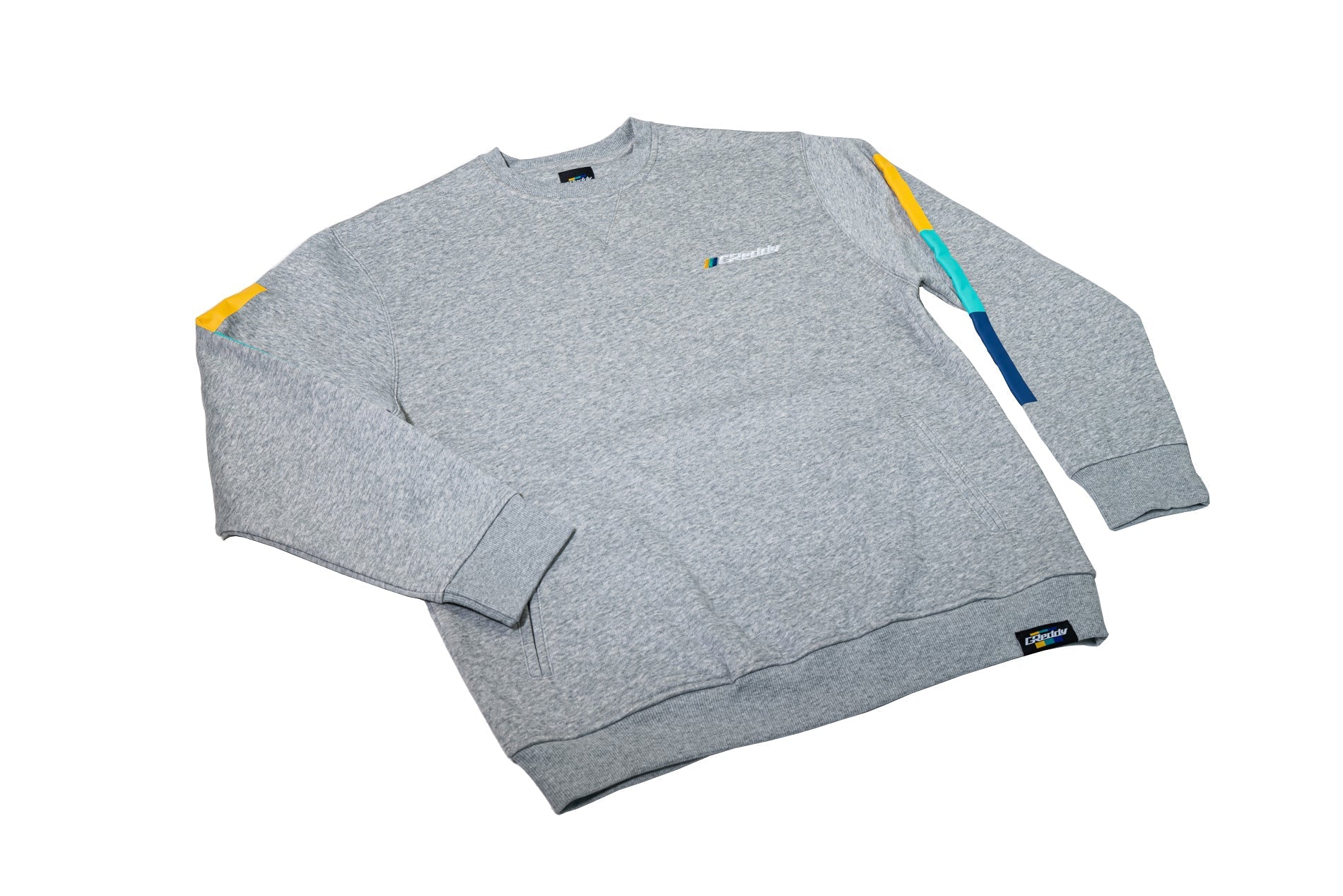 GReddy Embroidered Fleece, with Pockets and Sleeve stripes - Heather Grey