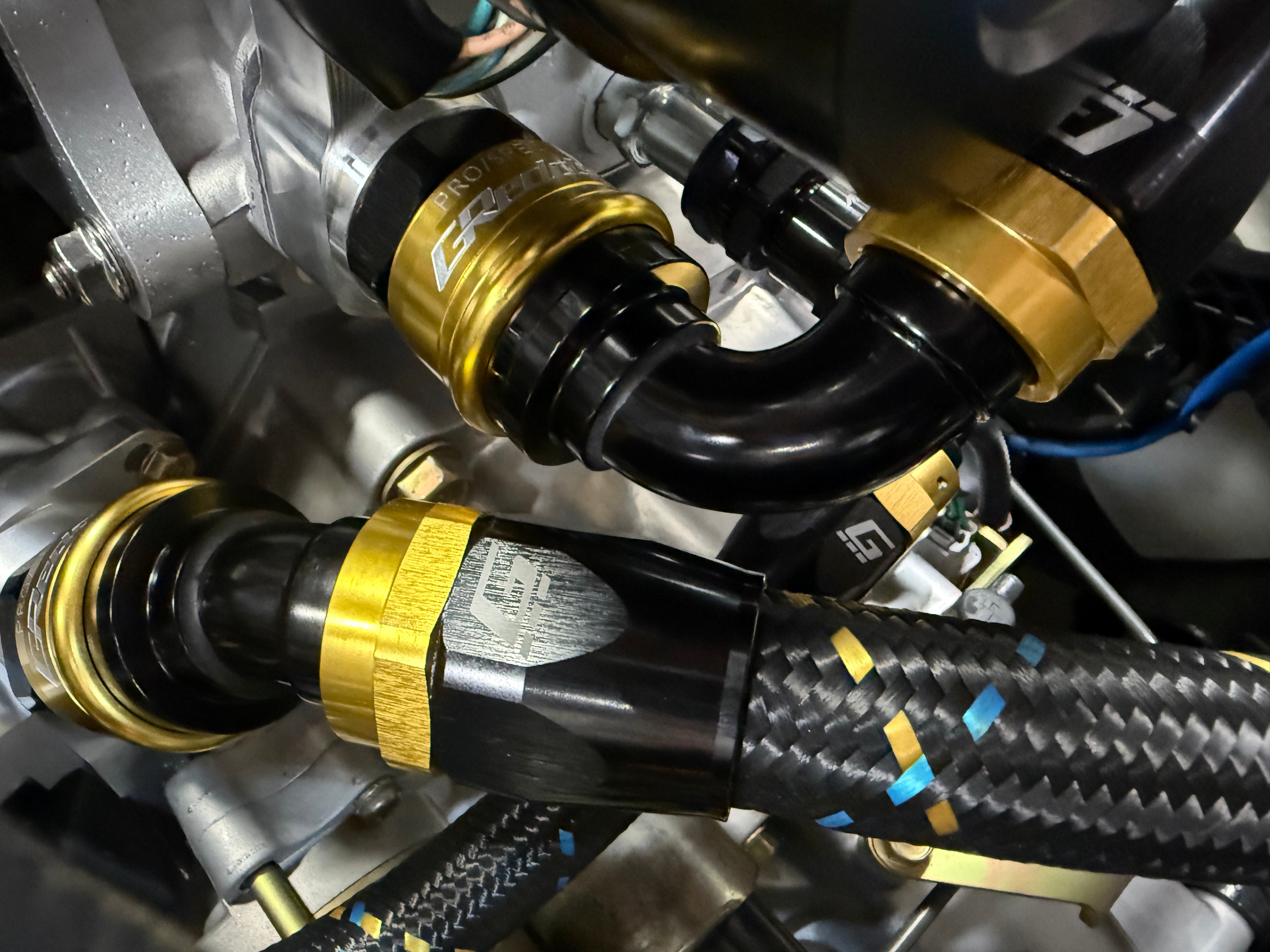 GReddy -16 Nylon Braided Hose(s) - Black / Gold / Blue
